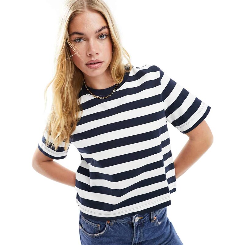Selected boxy fit t-shirt in navy stripe 100084373