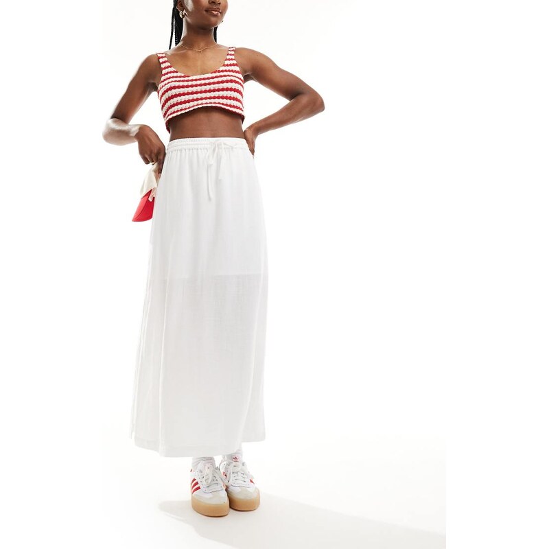 Selected linen touch midi skirt in white