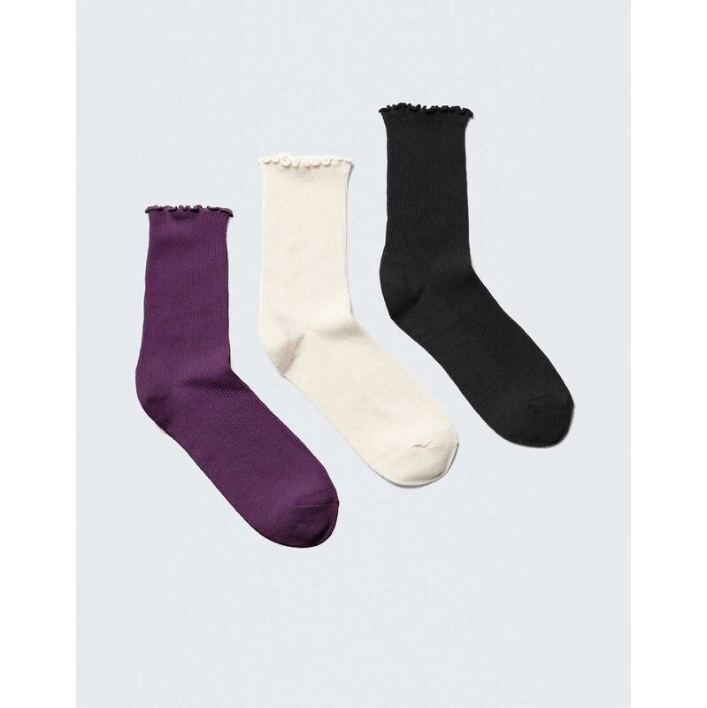 Weekday 3-pack frilly socks in purple and grey 112662656