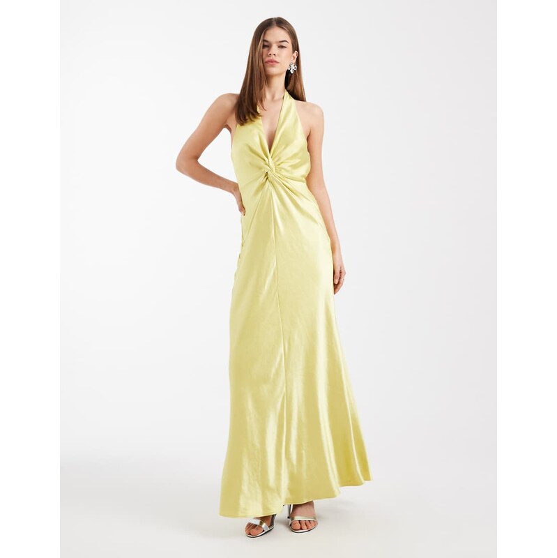 Six Stories Bridesmaid satin halter neck plunge twist detail