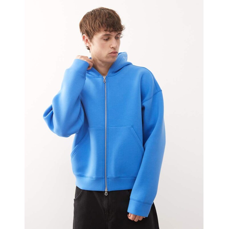 Weekday Simon scuba-style fabric zip through hoodie in bright