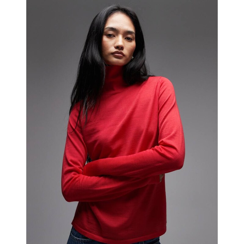 & Other Stories fine knit wool turtleneck jumper in red