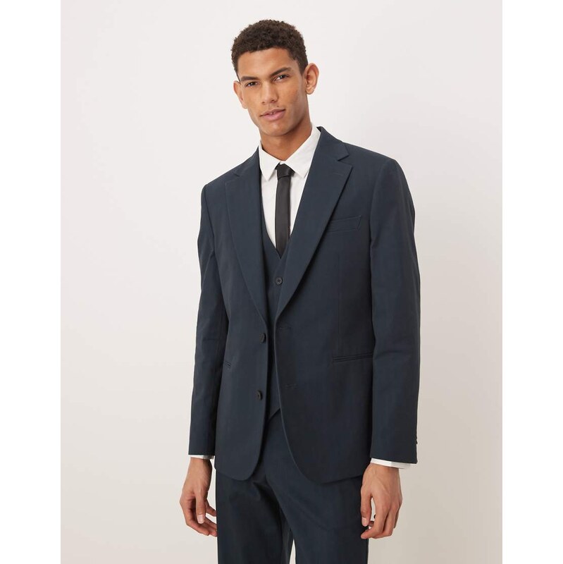 ASOS DESIGN slim suit jacket in navy herringbone