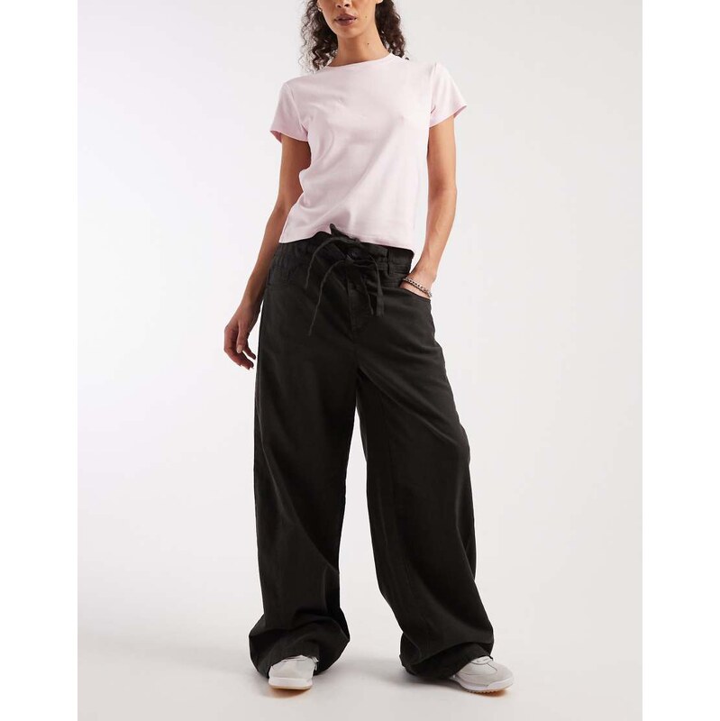 ASOS DESIGN baggy trousers with tie detail in linen in washed