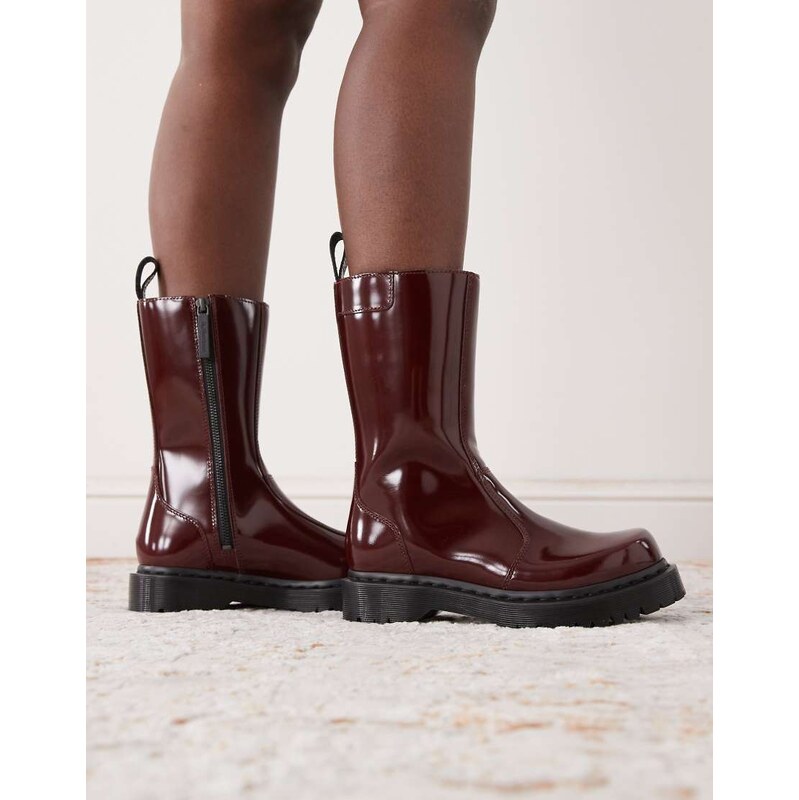 Dr Martens Rejena calf length boot in lacquered cherry red