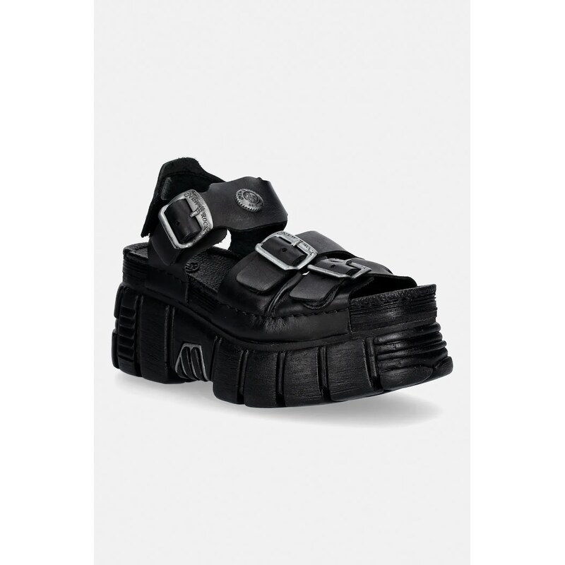 Kožené sandály New Rock TANK LEATHER BLACK, TOWER NEGRO + LATER 112184486