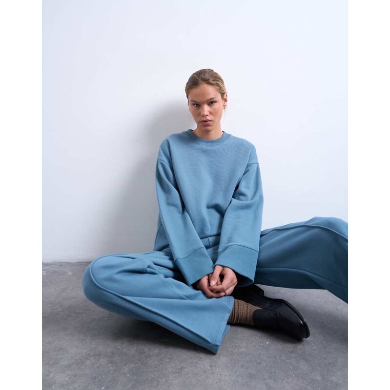 Topshop clean oversized deep cuff sweat in blue 115512779