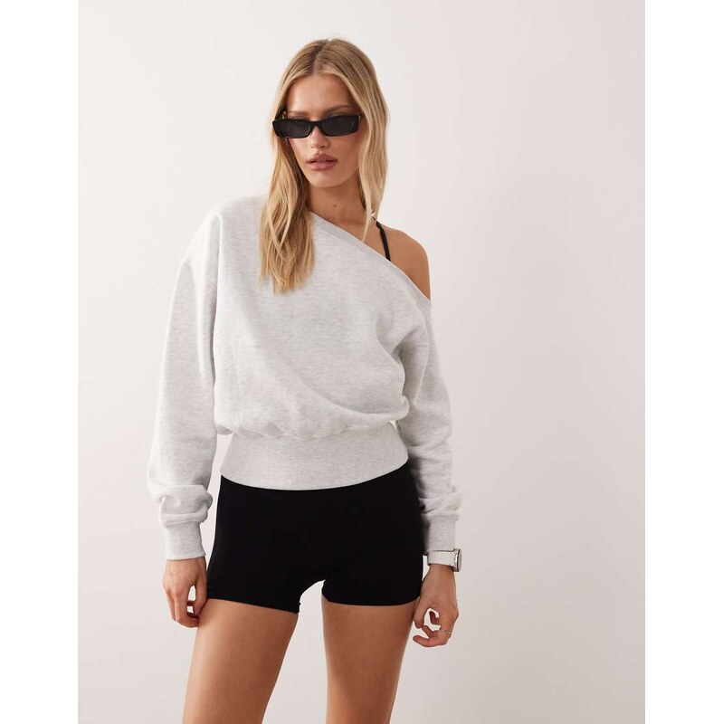 Kaiia oversized one shoulder sweatshirt in light grey marl