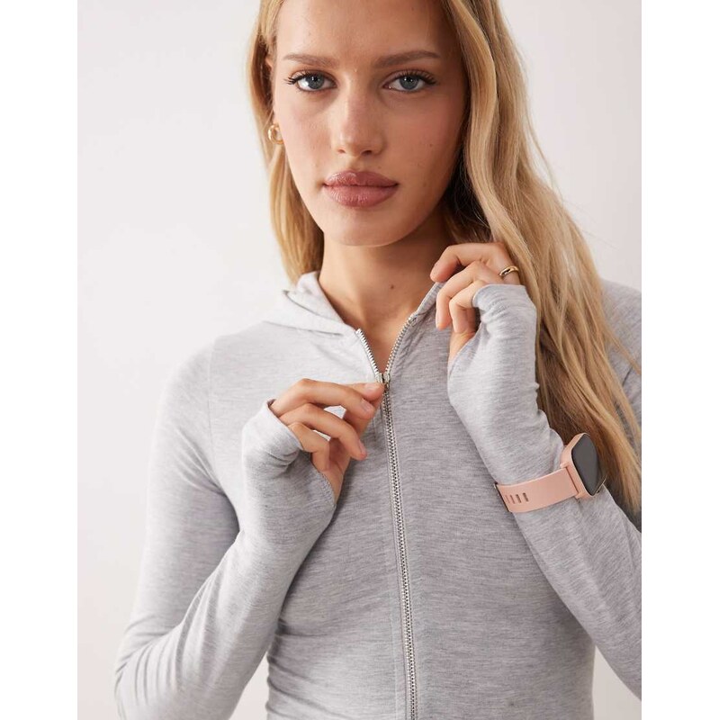 Kaiia cotton rich soft touch zip through hoodie co-ord in light grey 112676660