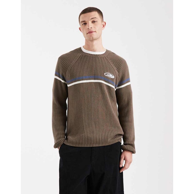 Hollister retro knitted crew neck jumper in brown