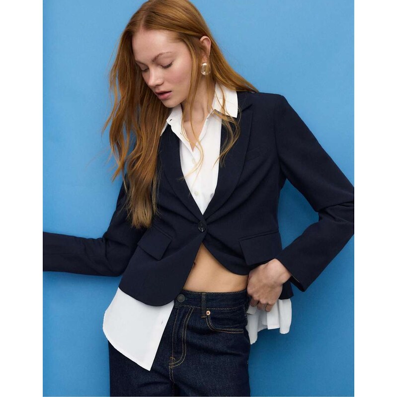 Stradivarius Short blazer in navy blue 112696403