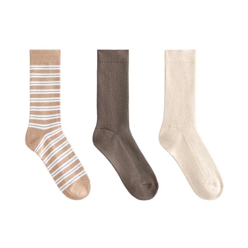 OYSHO 3 pairs of cotton blend classic socks in brown 112676710
