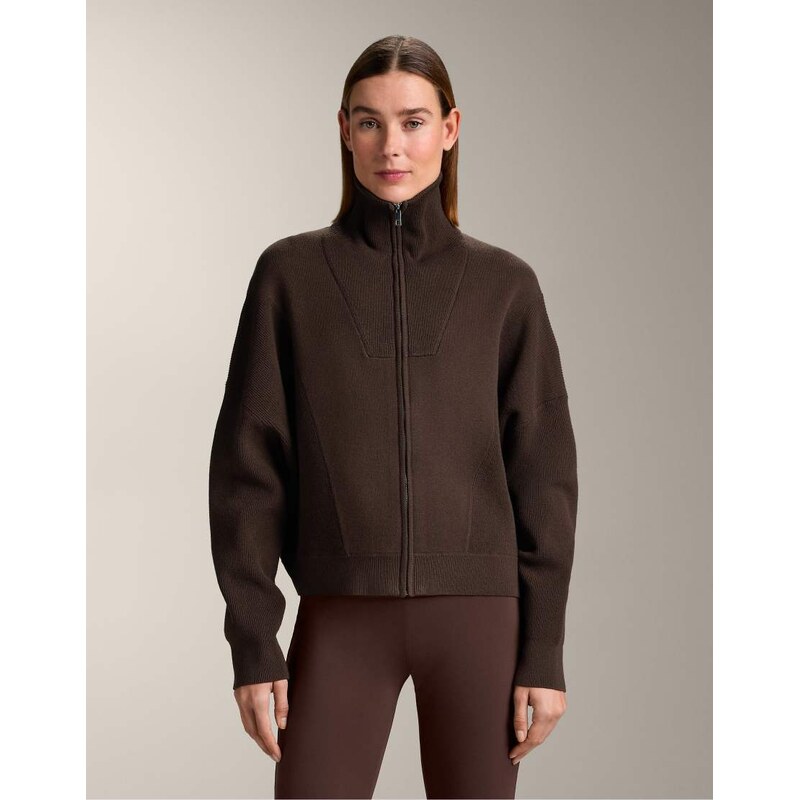 OYSHO Knit jacket with rib collar in dark brown 112676735