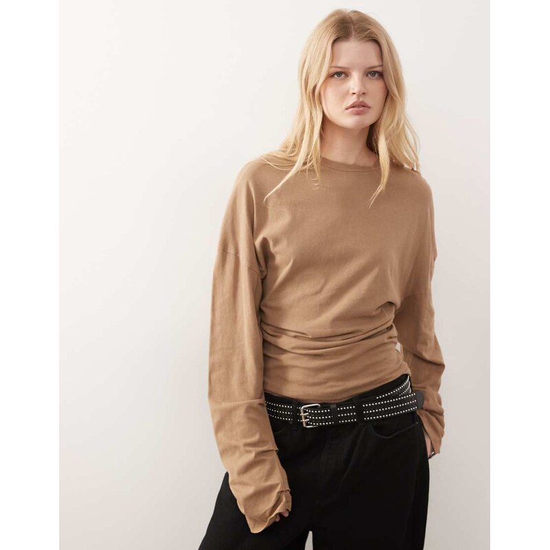 Weekday volume long sleeve top with cinched gathered waist in