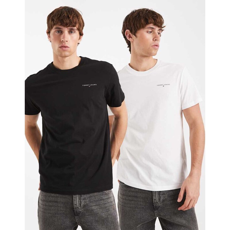 Tommy Jeans 2 pack slim linear chest logo t-shirts in black and