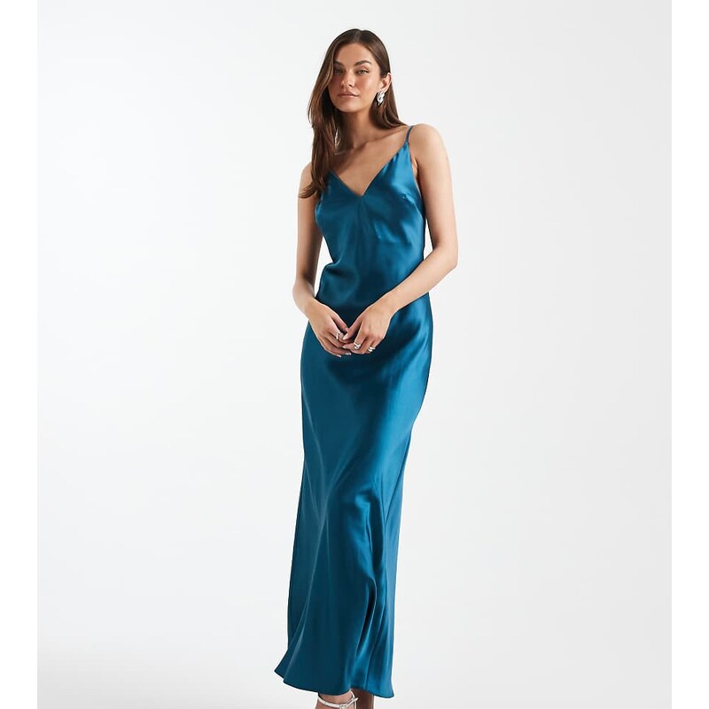 ASOS Tall ASOS DESIGN Tall v neck cami satin slip midi dress in