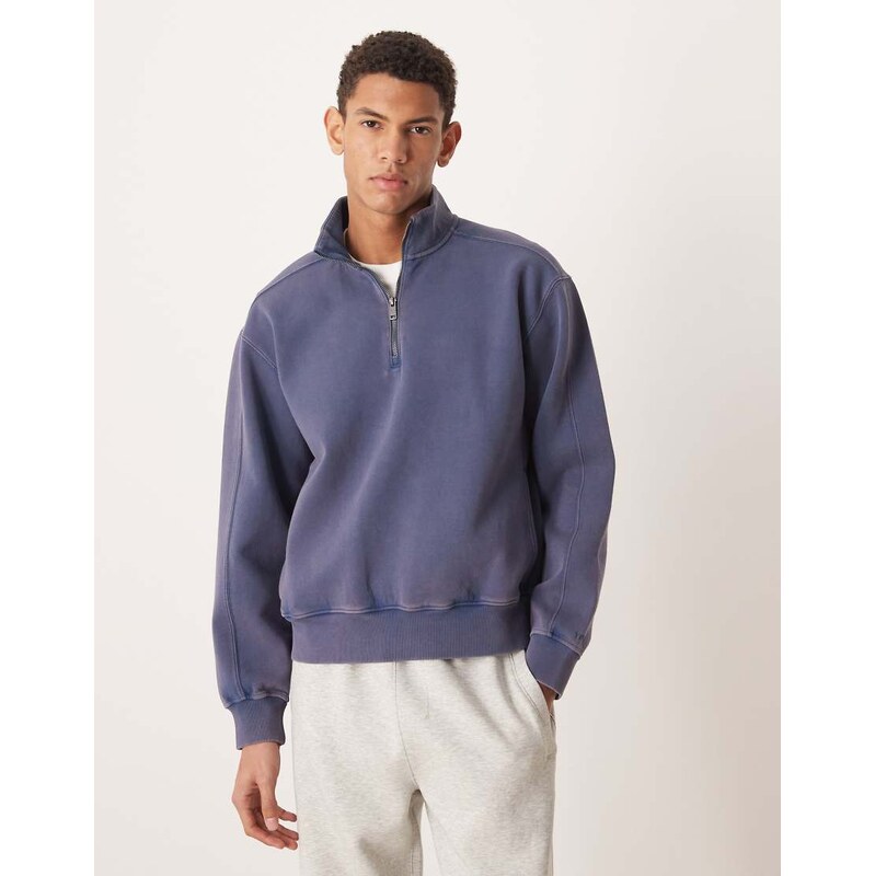 Abercrombie & Fitch YPB 3/4 zip sweatshirt in dark washed blue