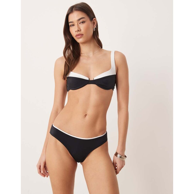 Free Society high rise bikini bottom with contrast trim in black
