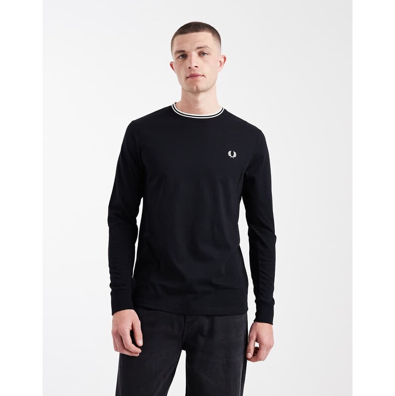 Fred Perry long sleeve twin tipped logo t-shirt in black