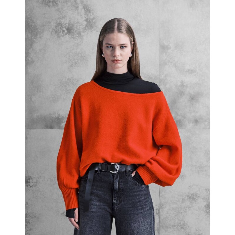 WeWoreWhat wool slash neck super soft jumper in red 112696145