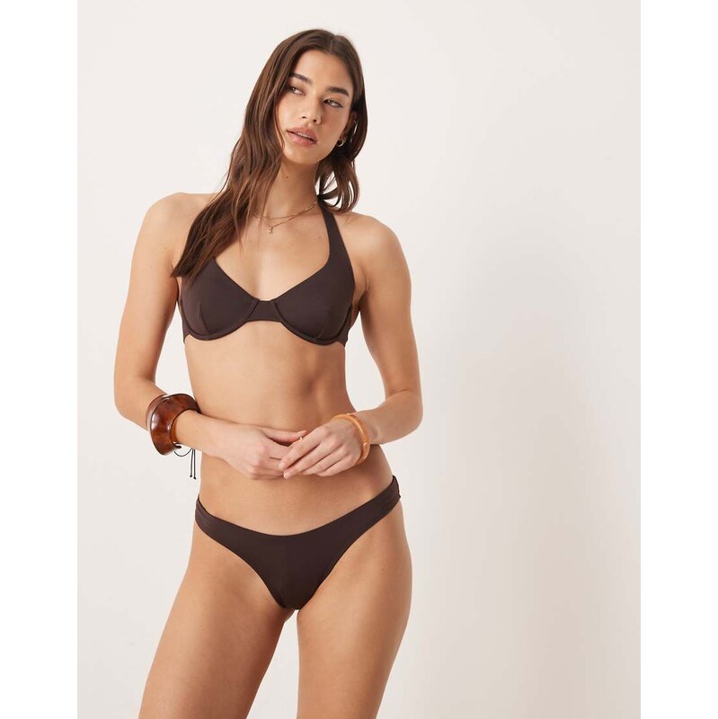 Free Society high rise bikini bottom in dark brown 112680380