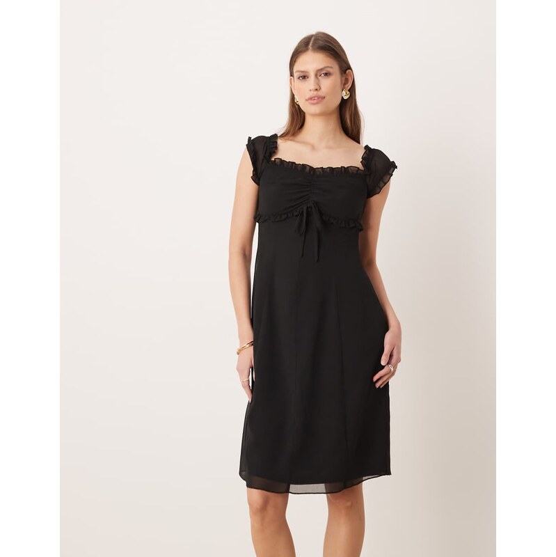 Motel Watimu midi chiffon off shoulder dress in black