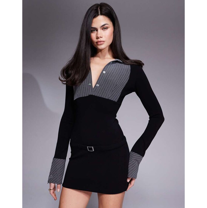 I.AM.GIA Sharah contrast shirt buckle waist detail mini dress in black 112680402