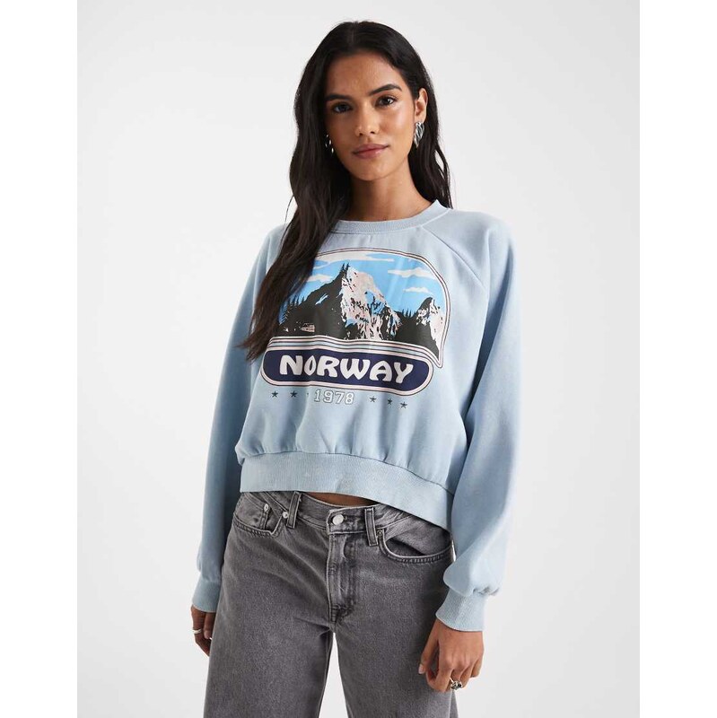Daisy Street norway printed graphic sweatshirt in baby blue