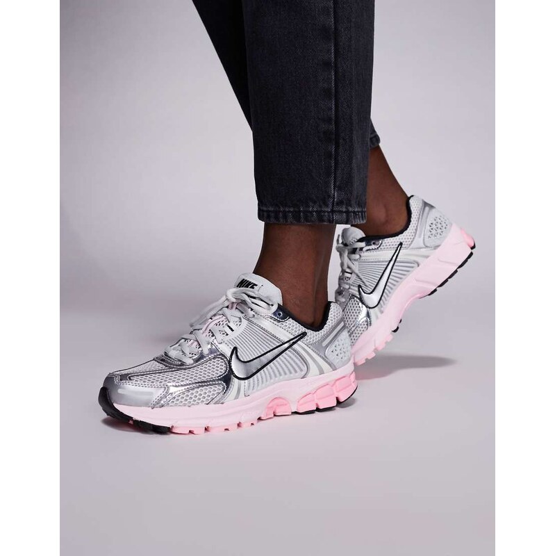 Nike Zoom Vomero 5 trainers in metallic silver and pink