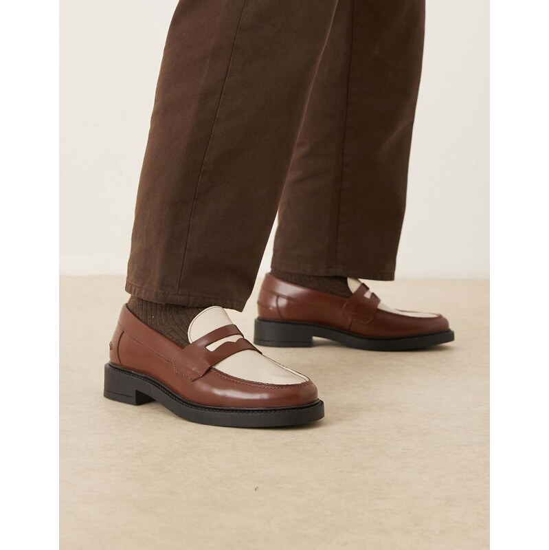 NOAK made in Portugal penny loafers in tan and cream leather