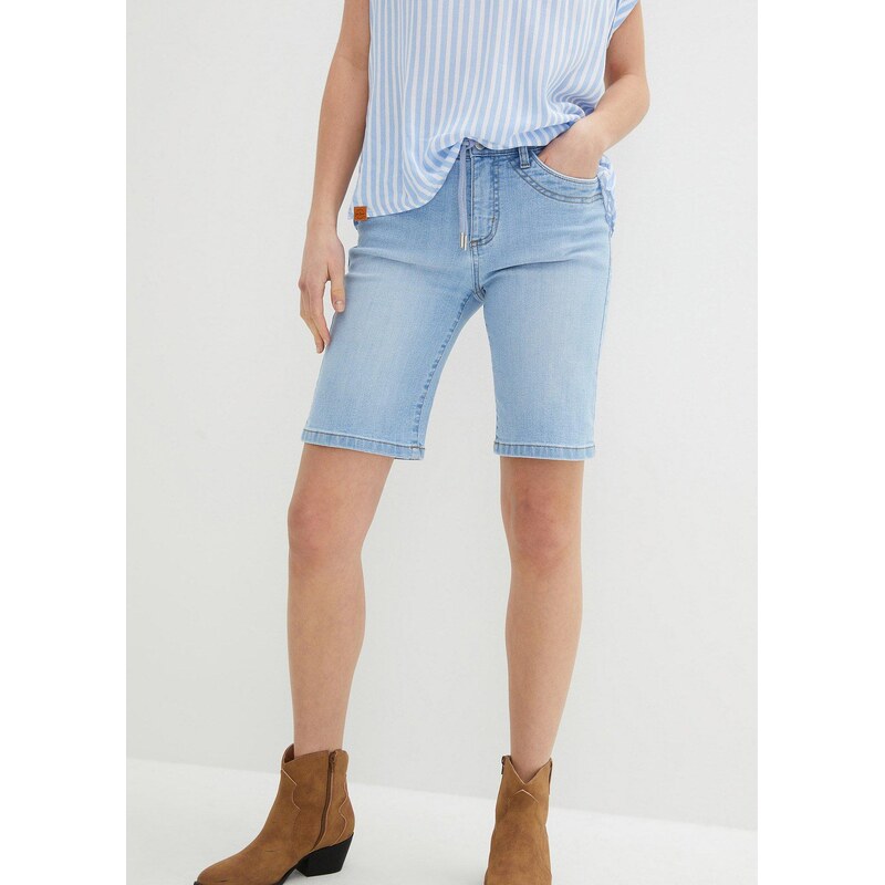 bonprix Džínové bermudy Slim Fit Mid Waist modrá Žena