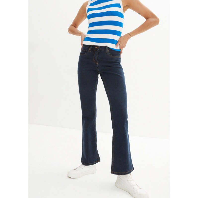 bonprix Strečové džíny High Waist, Bootcut modrá Žena 18546286