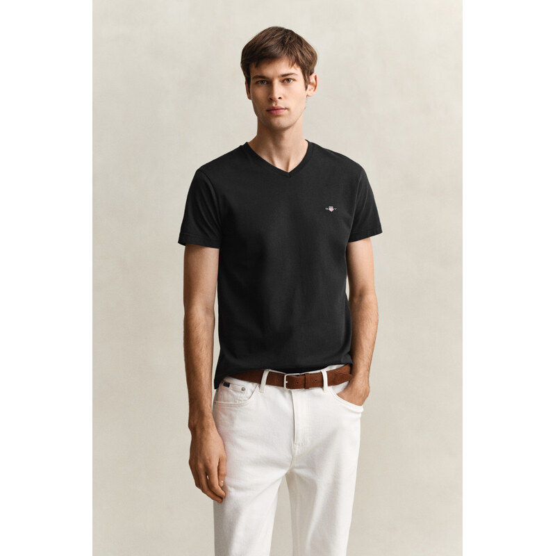 TRIČKO GANT SLIM SHIELD V-NECK T-SHIRT BLACK