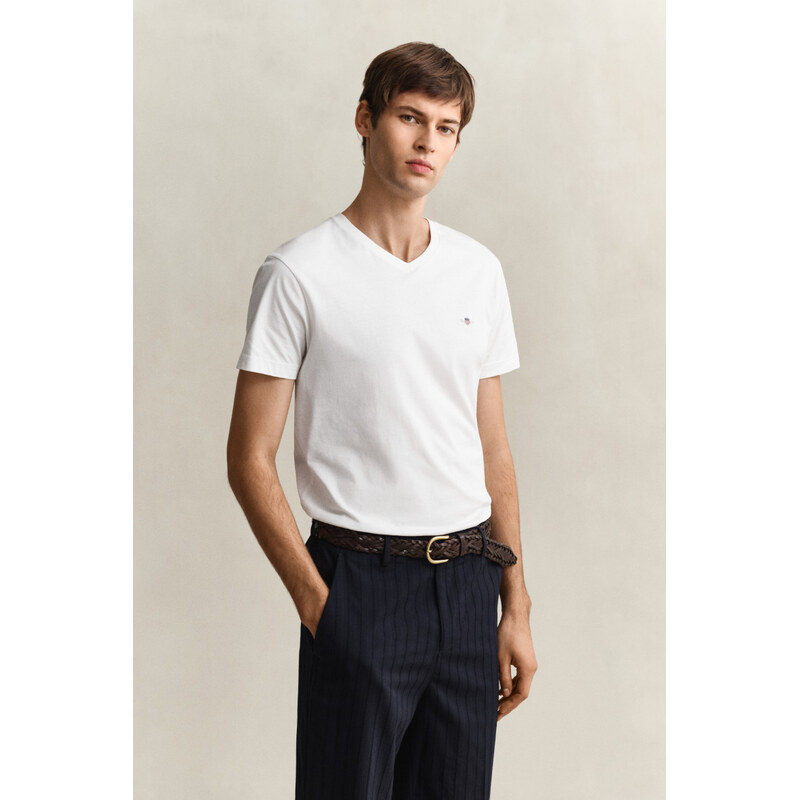 TRIČKO GANT SLIM SHIELD V-NECK T-SHIRT WHITE