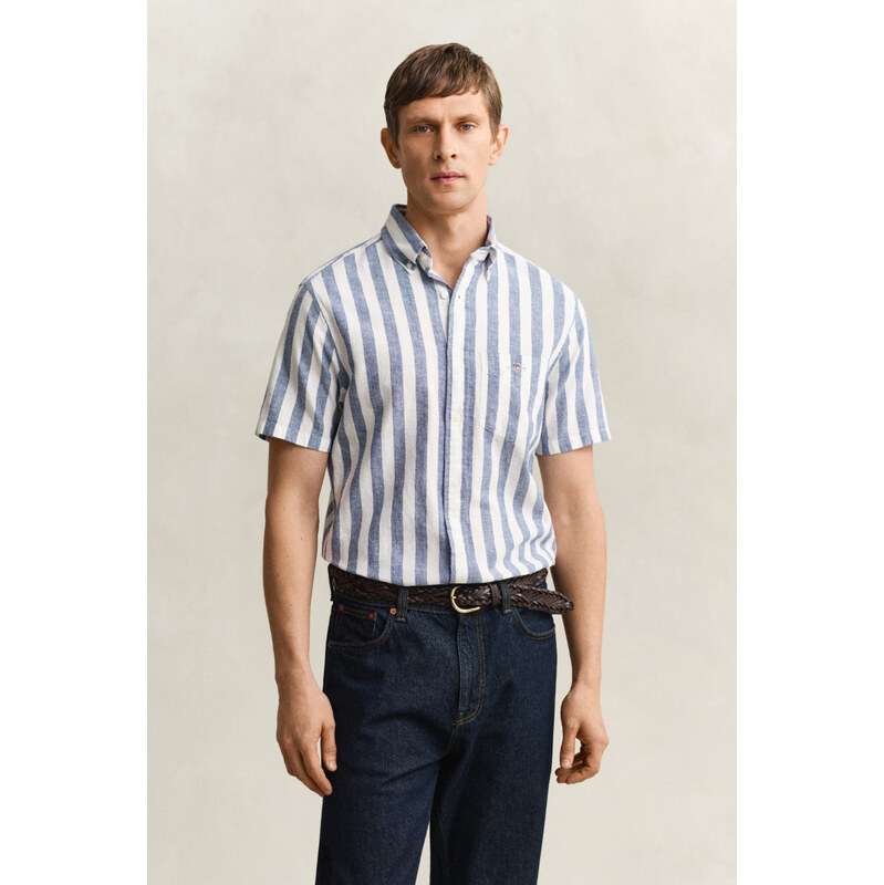 KOŠILE GANT REG COTTON LINEN STRIPE SS SHIRT VINTAGE BLUE