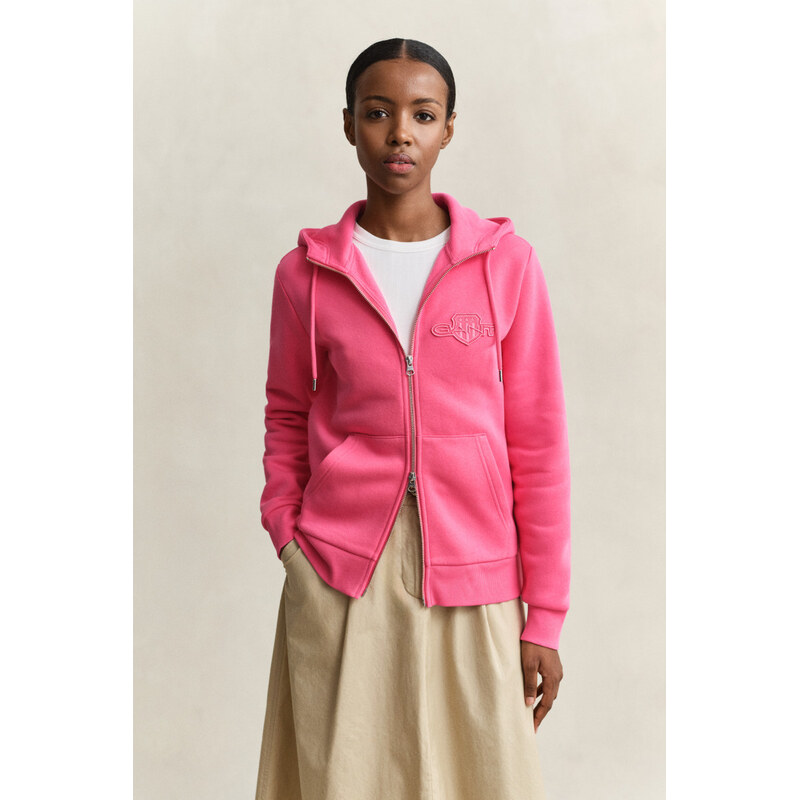 MIKINA GANT REG TONAL SHIELD ZIP HOODIE BRIGHT FUSCHIA 112683550