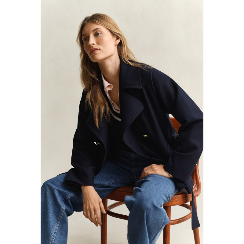 KABÁT GANT FLUID SHORT TRENCH COAT EVENING BLUE