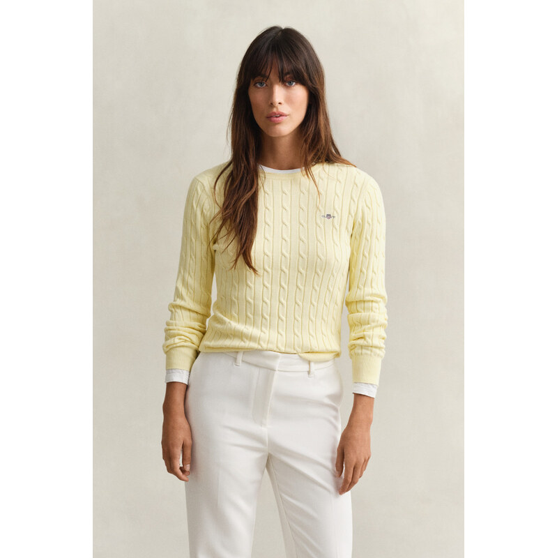 SVETR GANT STRETCH COTTON CABLE C-NECK VANILLA YELLOW