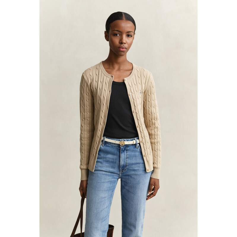 KARDIGÁN GANT STRETCH COTTON CABLE CARDIGAN OAT BEIGE 112683615