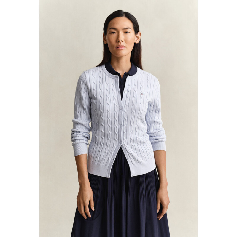 KARDIGÁN GANT STRETCH COTTON CABLE CARDIGAN LIGHT BLUE 112683614