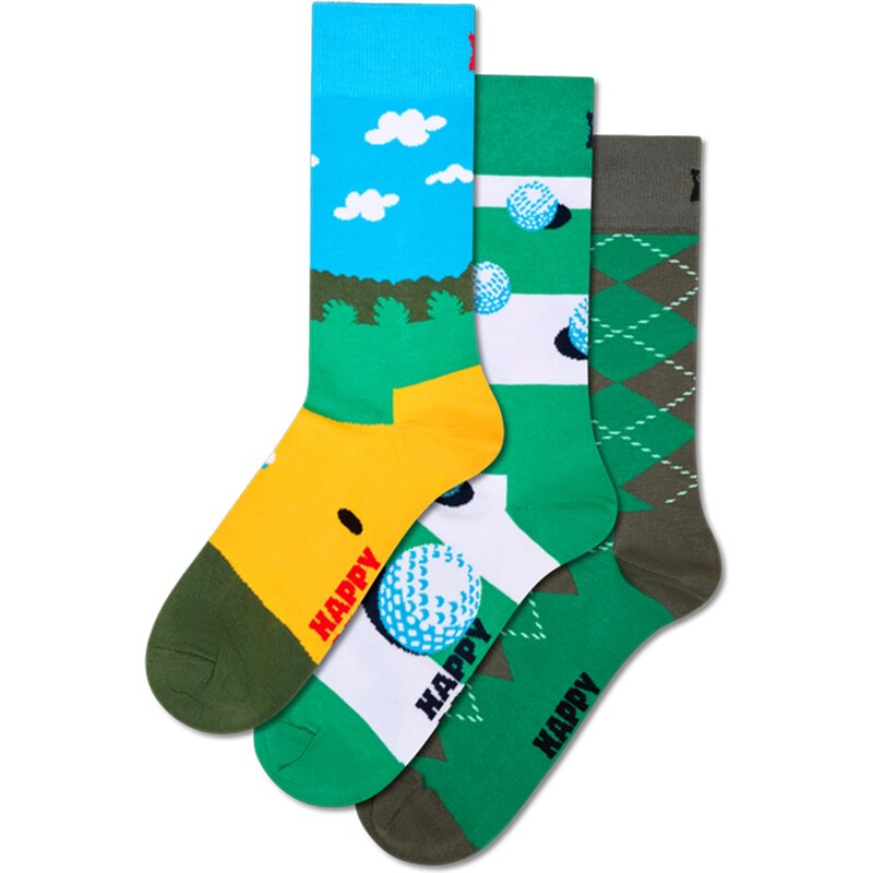 Happy Socks Ponožky Golf světlemodrá / tmavě šedá / zelená / bílá 112685603