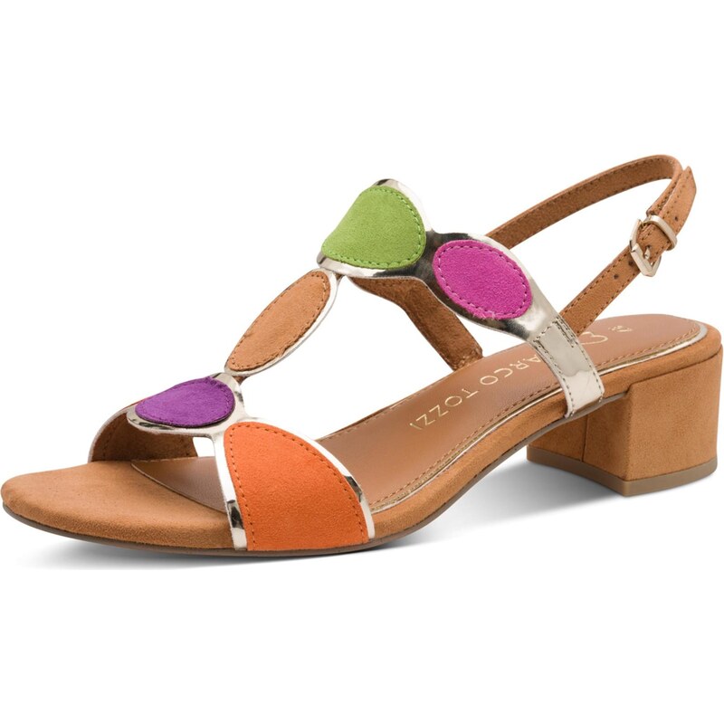 MARCO TOZZI Sandály karamelová / kiwi / oranžová / stříbrná 112685795