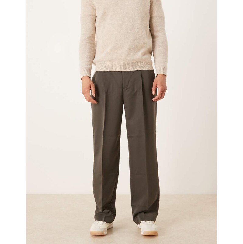 ASOS DESIGN tailored pleated wide leg trousers and elasticated