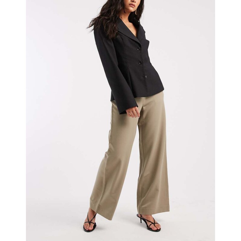 Pieces tailored high waist wide leg trousers in pale khaki-Green 115519082