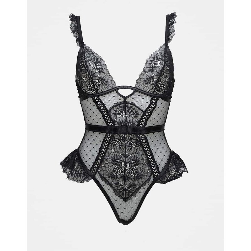 Ann Summers Entice Me Fold Over Teddy Bodysuit in black - BLACK 113043976