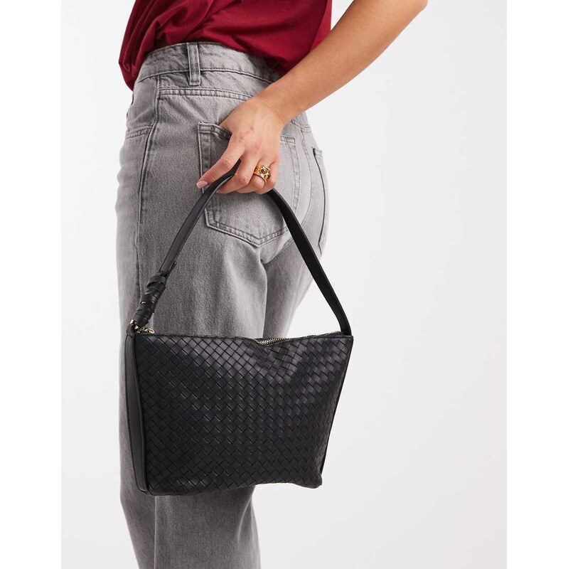 Glamorous large woven shoulder bag in black