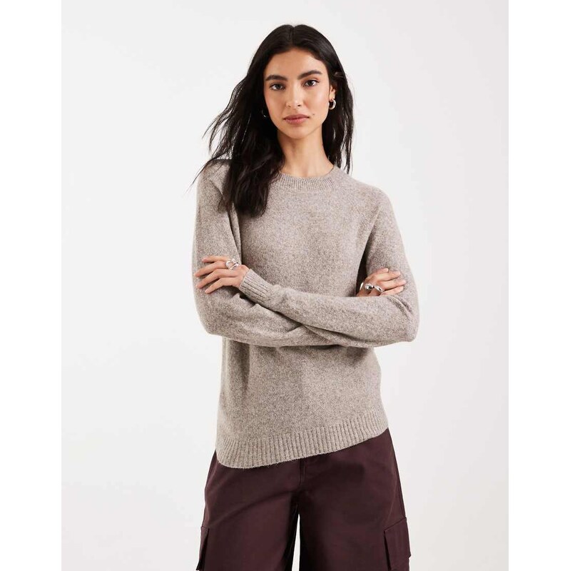 Vero Moda round neck knitted jumper in moonrock melange-Neutral