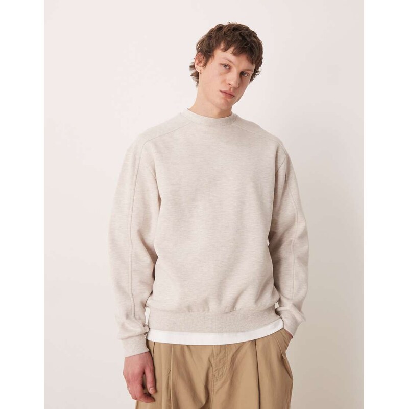 ASOS DESIGN relaxed sweatshirt with ribbed panels in cream-White