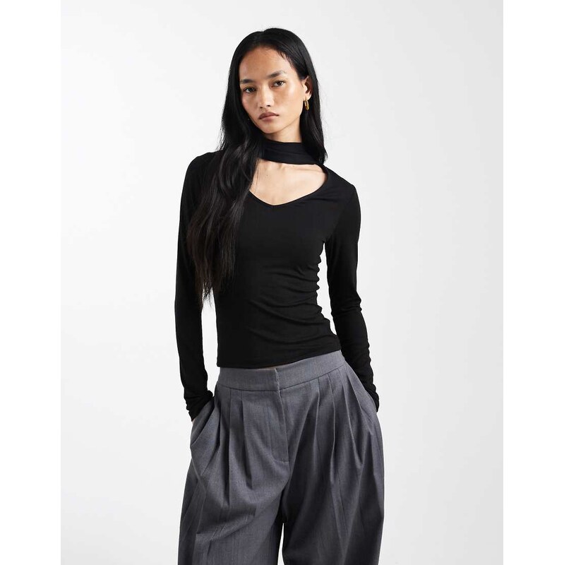 ASOS DESIGN long sleeve with scarf detail top in black