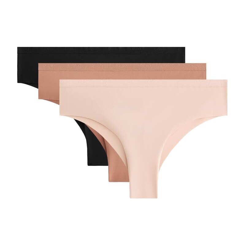 OYSHO 3 polyamide blend logo brazilian briefs in neutral and black 112696413